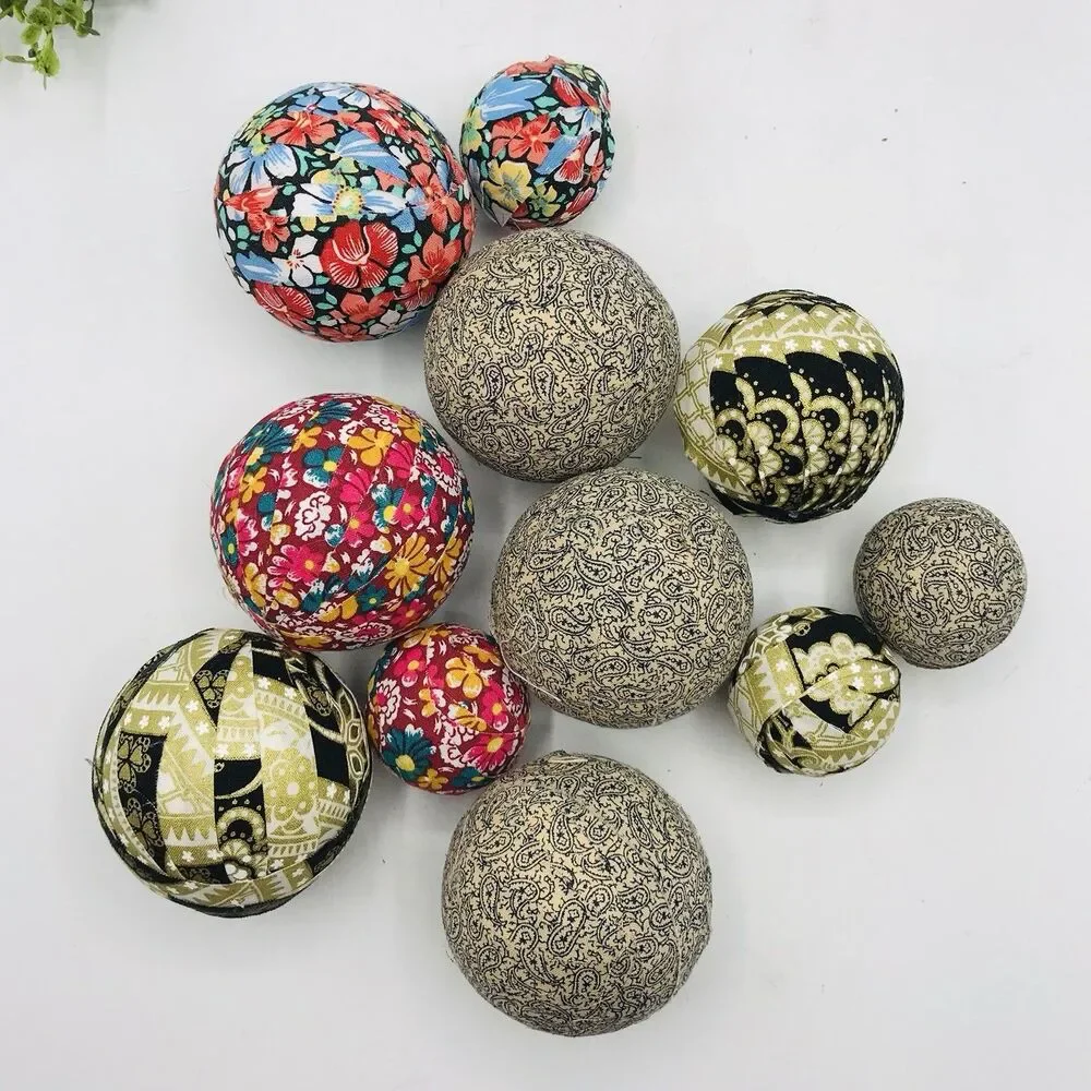 Lot of 10 Styrofoam Fabric Covered Balls Handmade Assorted Balls Only NO DISH